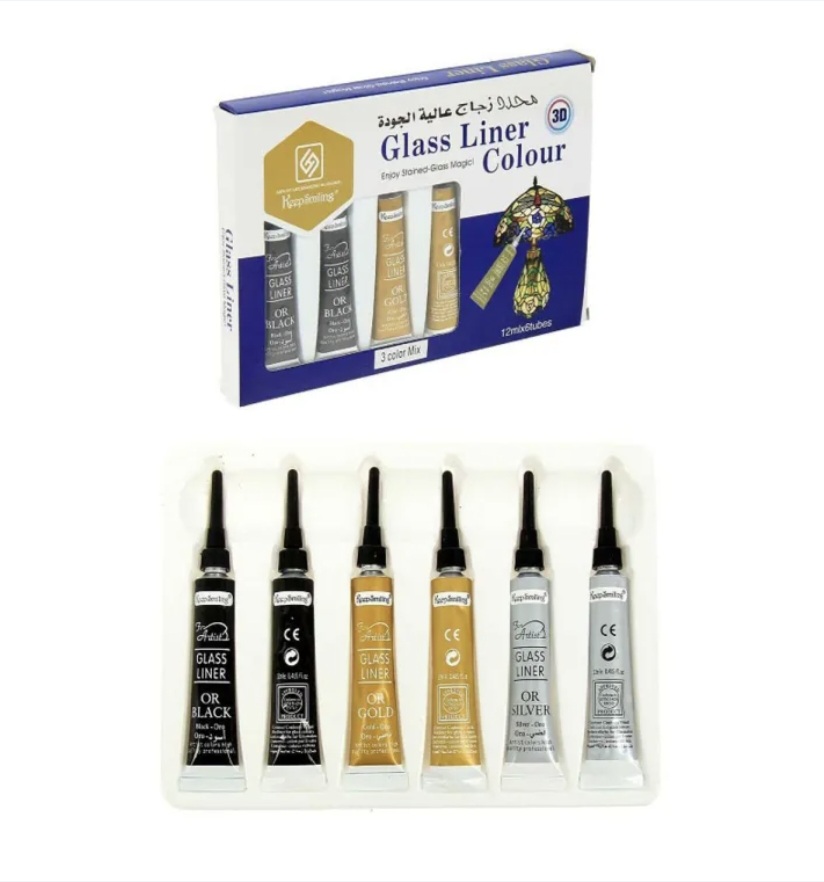 Keepsmiling Glass Liner Colors 3d Glass Color 12ml X 6tubes Black Color 6pcs Pack of 1