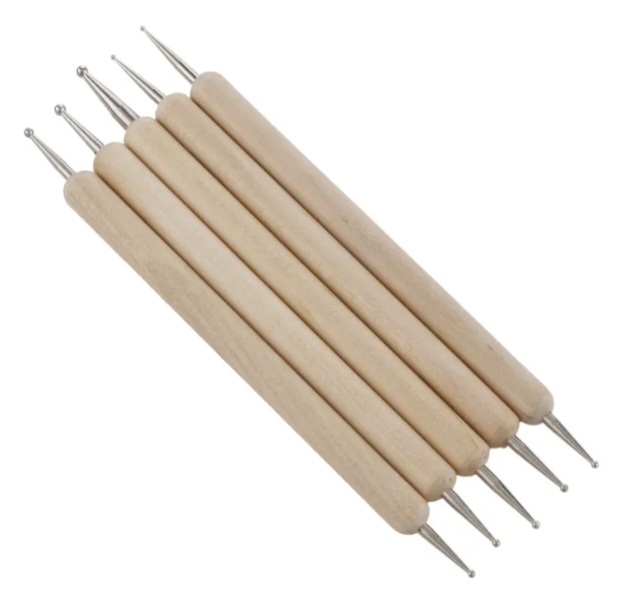 Double Ended Stainless Steel Ball Stylus Wooden Tool Set for Clay,