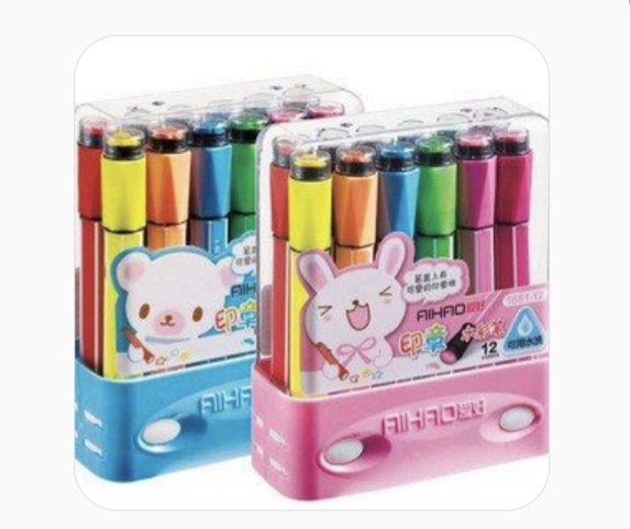 Frete grátis Artigos de Papelaria Conjuntos de cabeça Grossa grosso eixo selo aquarela caneta Lavável Graffiti pincel 12 cores _ - AliExpress Mobile