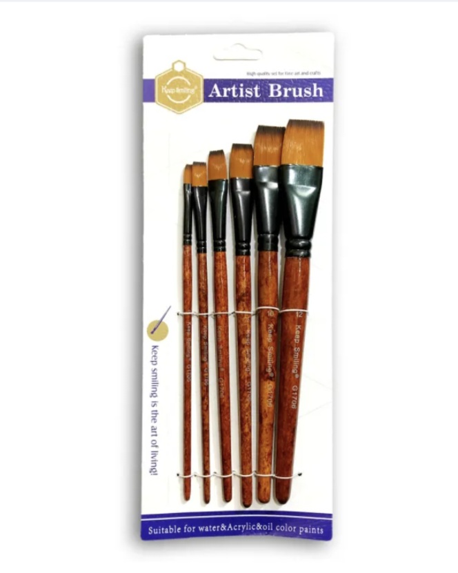 Artist Brush Paint Brush, flat Wood brush, Suitable for Water & Acrylic & Oil color paint - 6 Pcs
